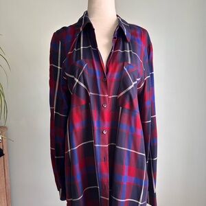 L'AGENCE Blue and Red Plaid Oversized Button Down Shirt